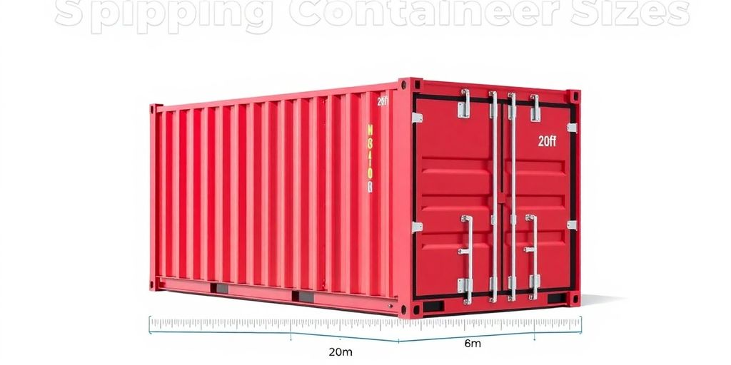 20ft shipping container with metric ruler for dimensions.