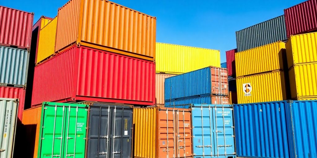 Colorful shipping containers in a Melbourne storage yard.