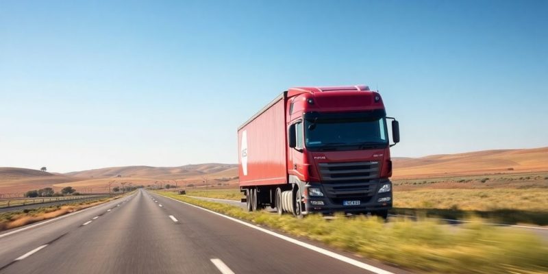 Truck driving on a rural highway in Australia.