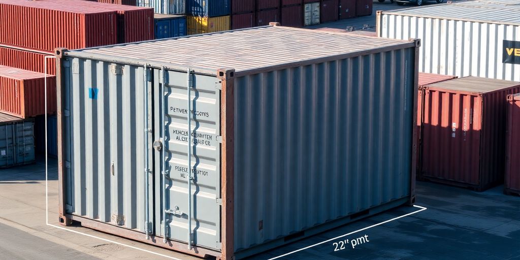 20ft shipping container in a cargo yard.