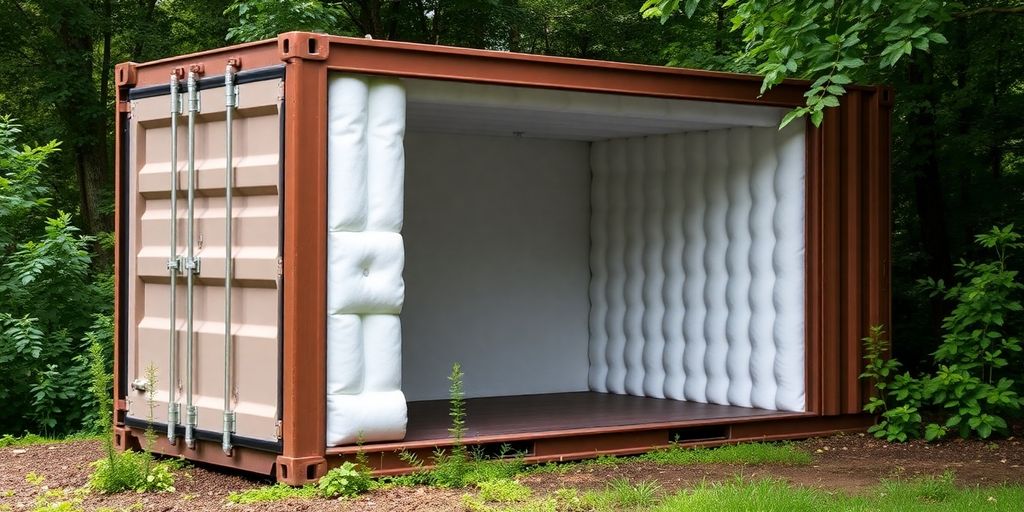 Insulated shipping container in a lush outdoor setting.
